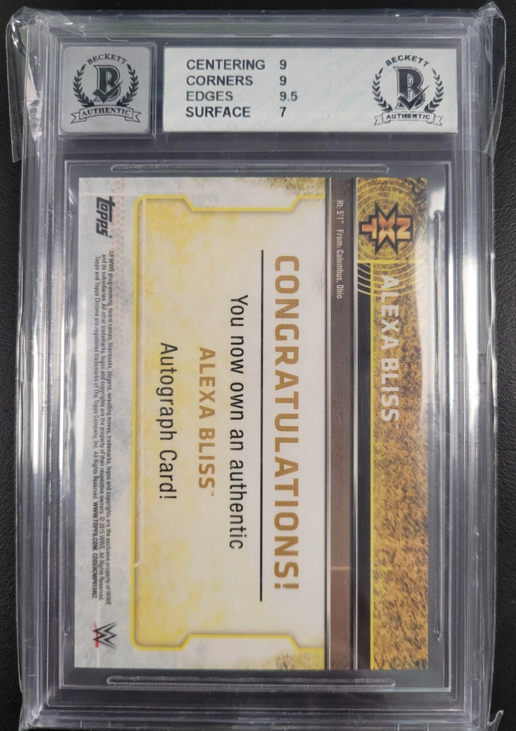 2015 Topps Chrome WWE Alexa Bliss Autograph Card Graded BAS 8