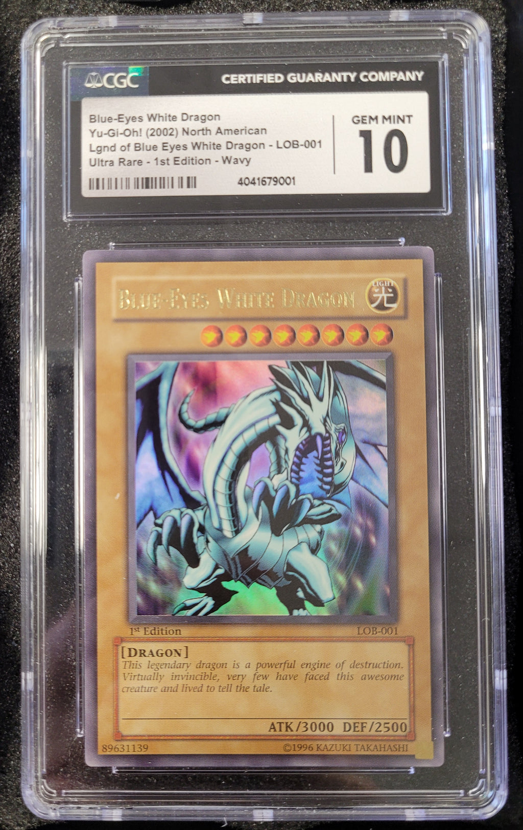 Yu-Gi-Oh Blue-Eyes White Dragon LOB-001 1st Edition Glossy CGC 10 Error Label