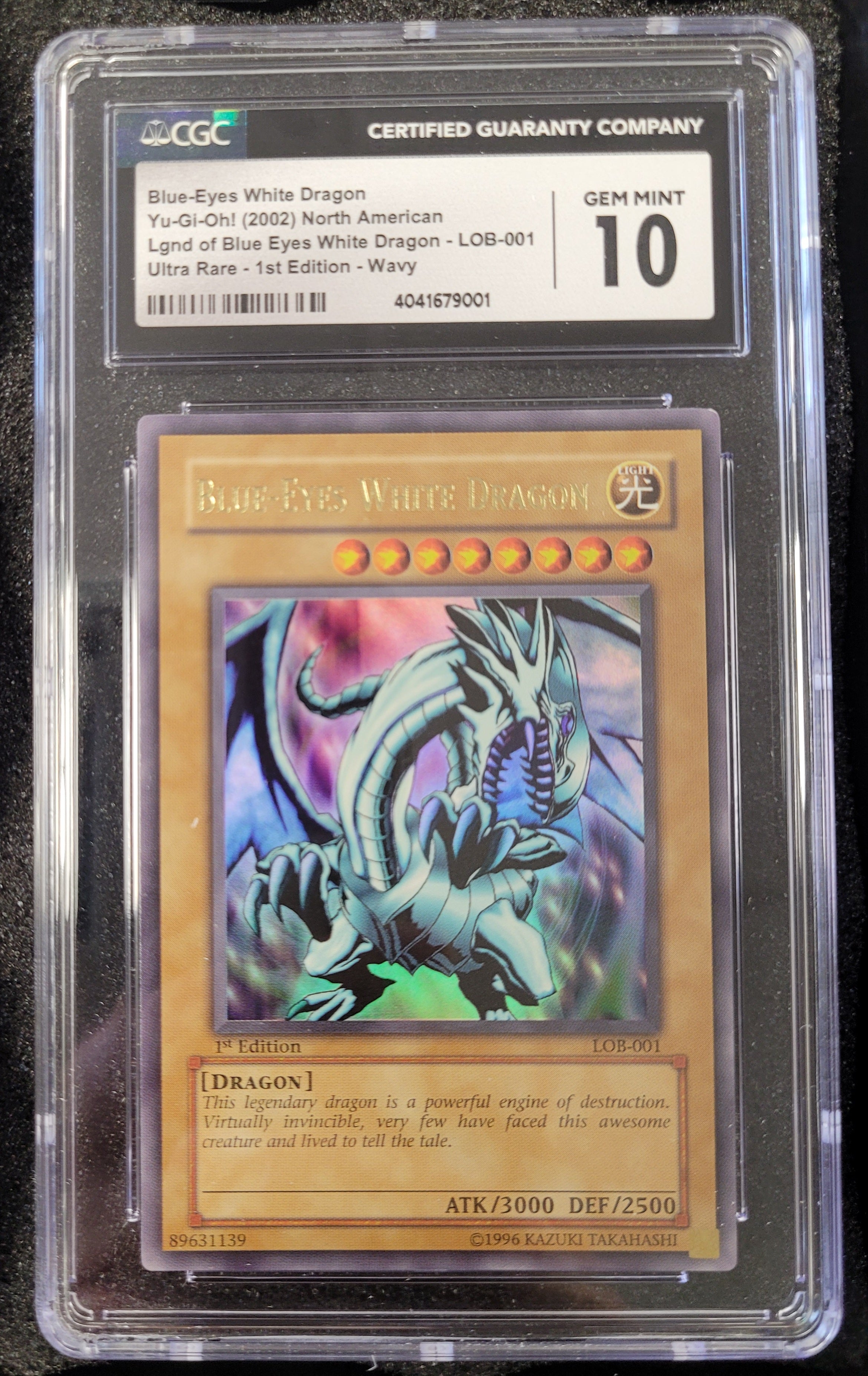 Yu-Gi-Oh Blue-Eyes White Dragon LOB-001 1st Edition Glossy CGC 10 Error Label
