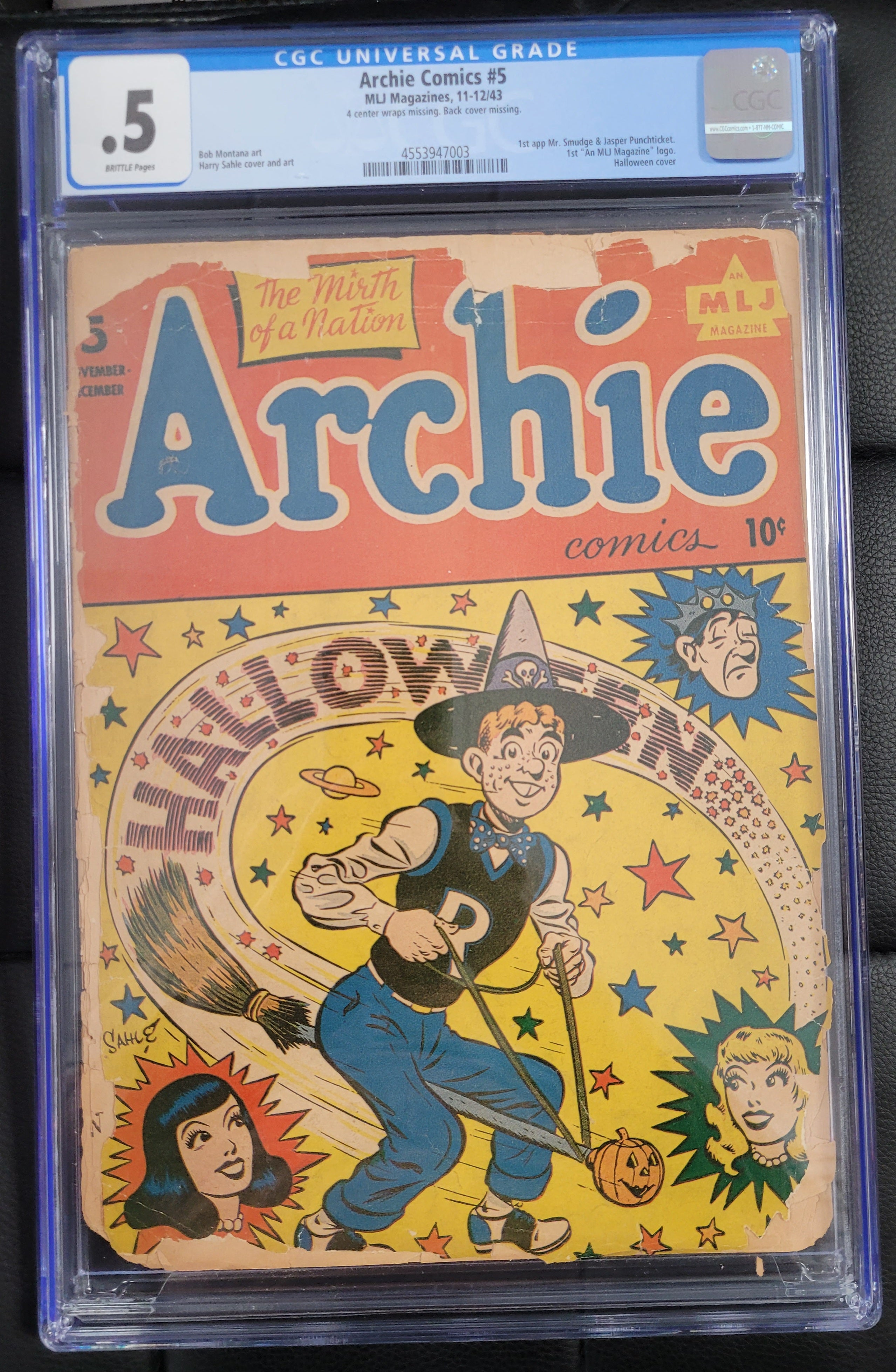 Archie Comics 5 CGC .5 Brittle Pages 11-12/43