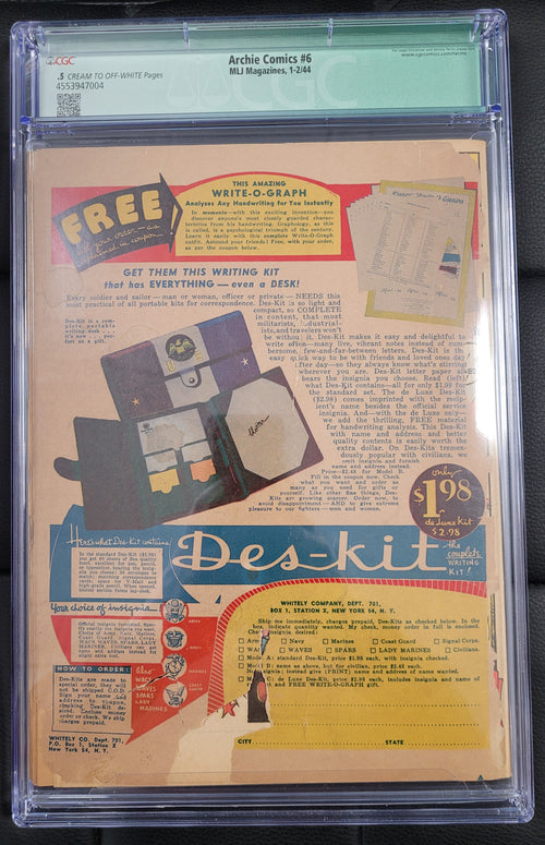 Archie Comics 6 CGC Qualified .5 Cream to Off-White Pages 1-2/44