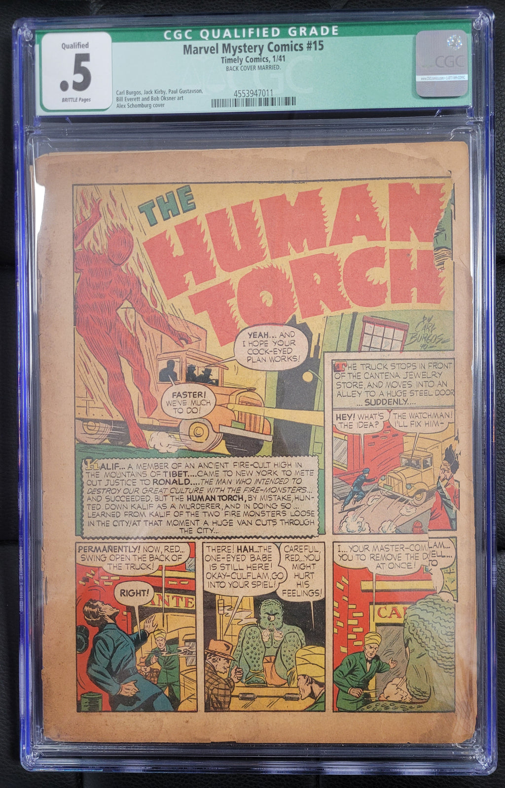 Timely Marvel Mystery Comics 15 CGC Qualified .5 Brittle Pages 1/41