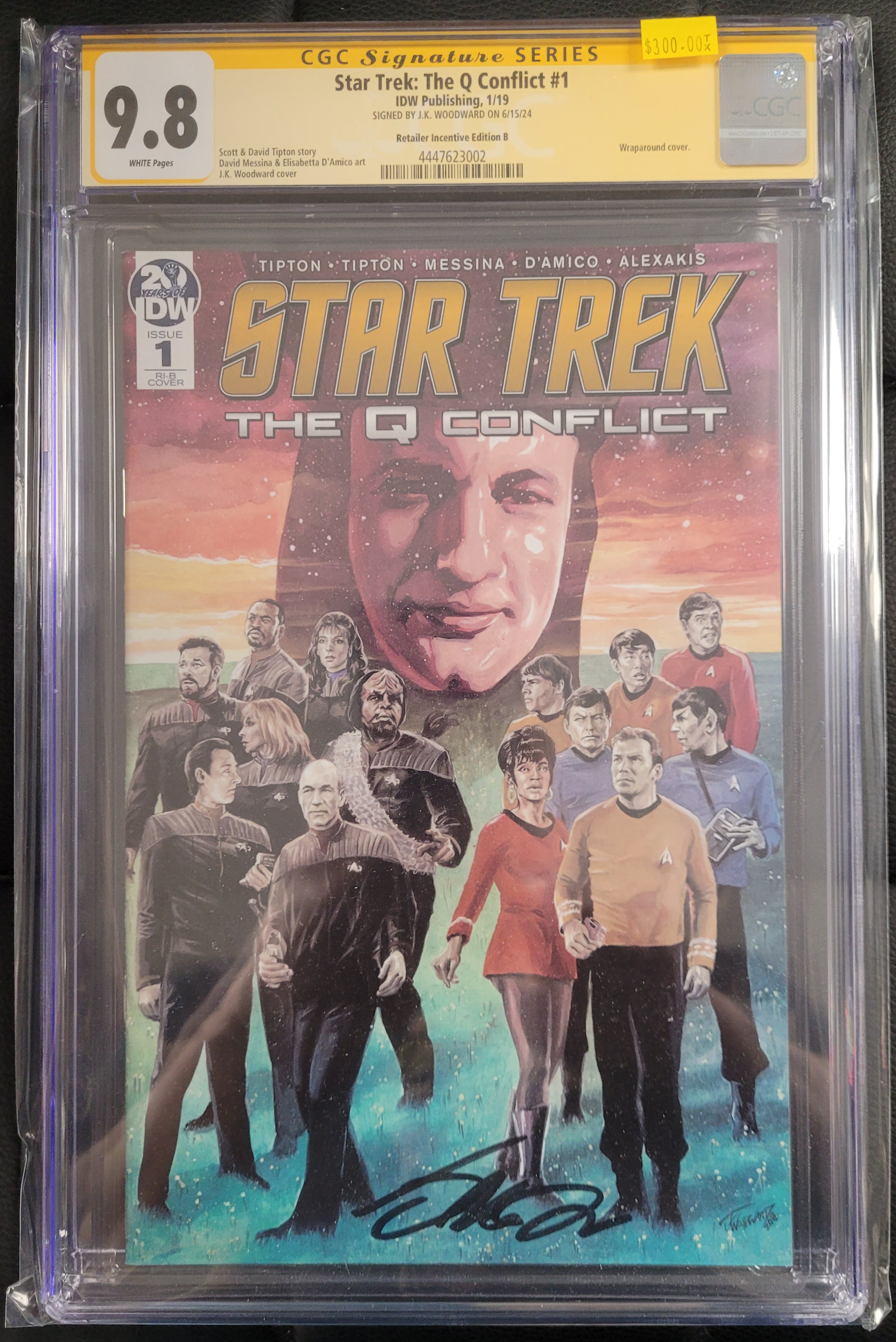Star Trek The Q Conflict 1 RI-B CGC SS 9.8 Signed J.K. Woodward