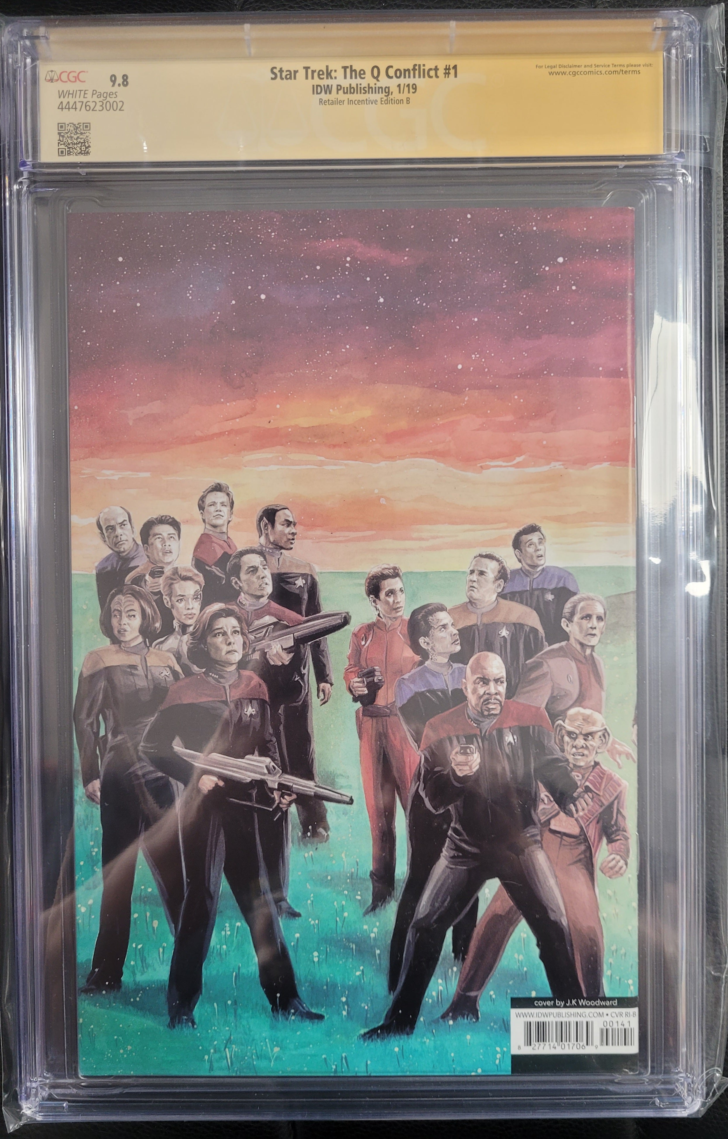 Star Trek The Q Conflict 1 RI-B CGC SS 9.8 Signed J.K. Woodward