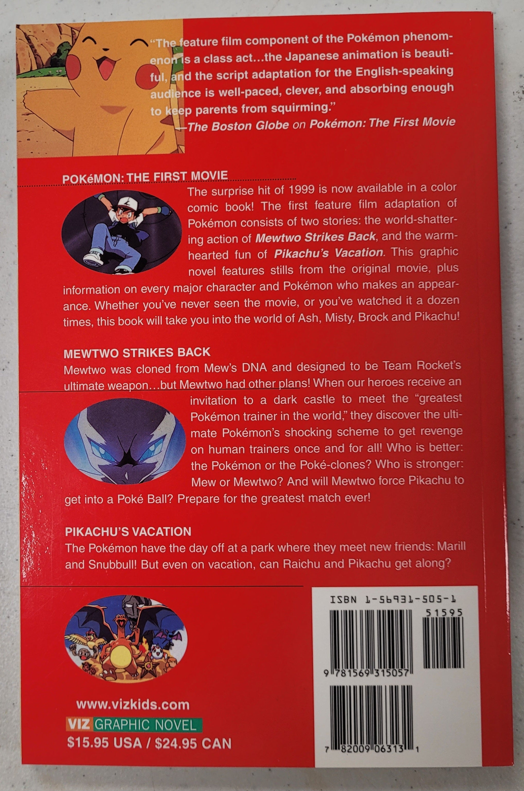 Viz Graphic Novel Pokemon The First Movie, Mewtwo Strikes Back and Pikachu's Vacation