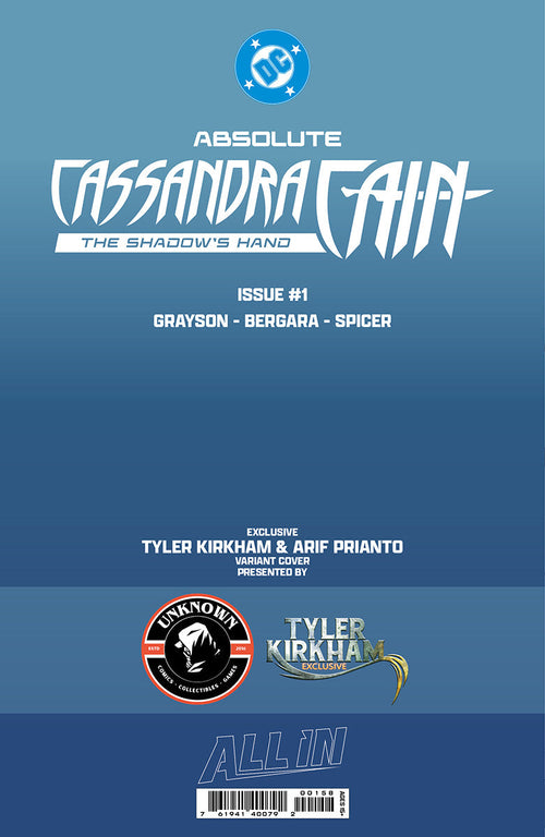 ABSOLUTE CASSANDRA CAIN THE SHADOW'S HAND #1 (ONE SHOT) TYLER KIRKHAM BATTLE DAMAGED EXCLUSIVE VAR (09/09/2026) (09/16/2026)